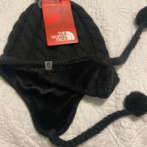 NWT North Face black fuzzy ear flap hat
